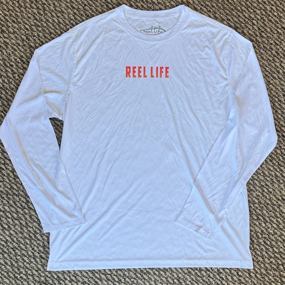 Reel Life White Long Sleeve UV Sun Defender Men's Fishing Tee